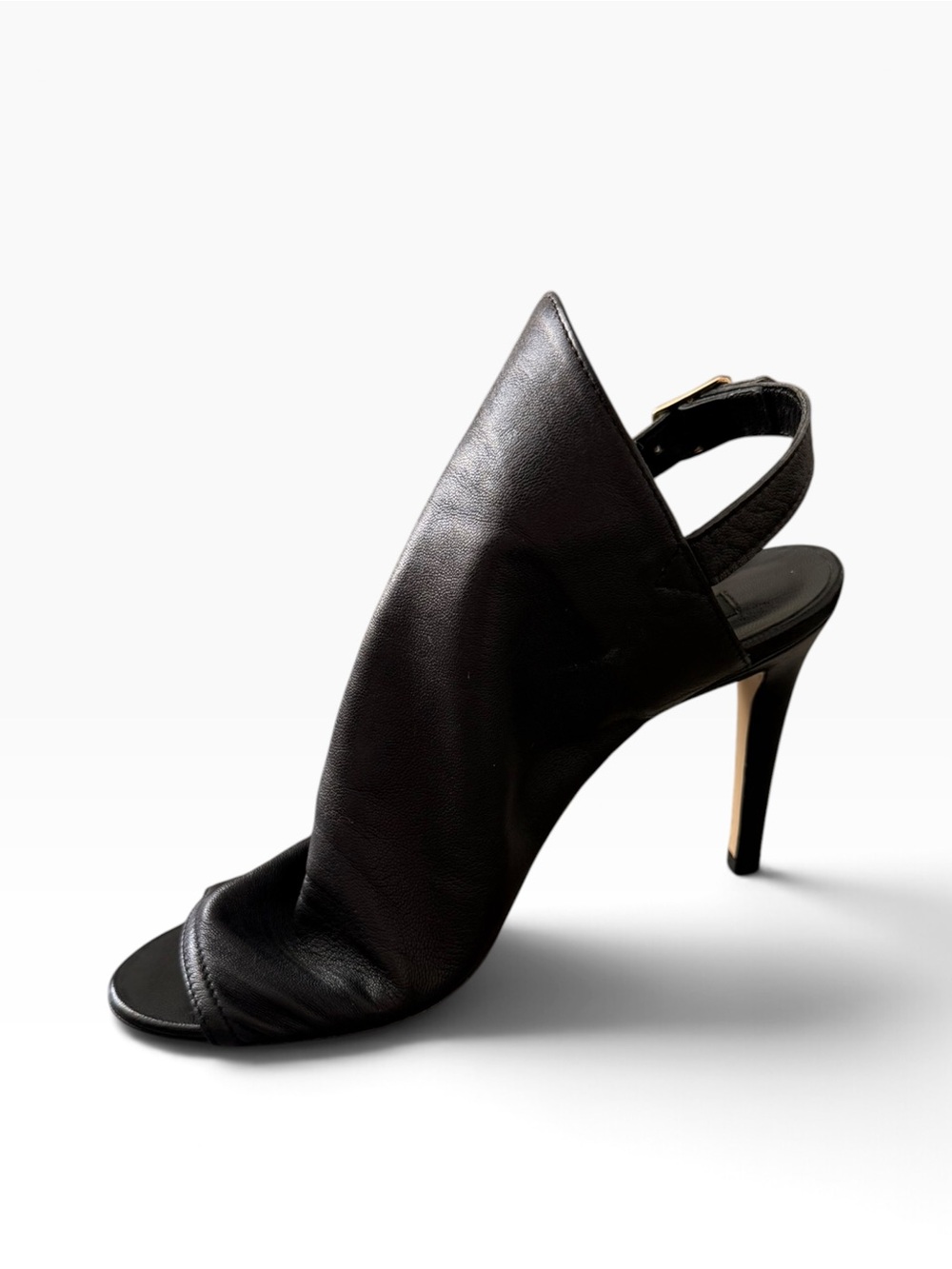 Black Leather Open-Side Slingback Stiletto Heels